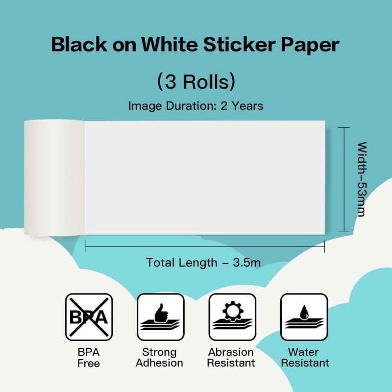 White Sticker 2-Year Long-Lasting Thermal Paper For T02 & M02X丨3 Rolls - Phomemo