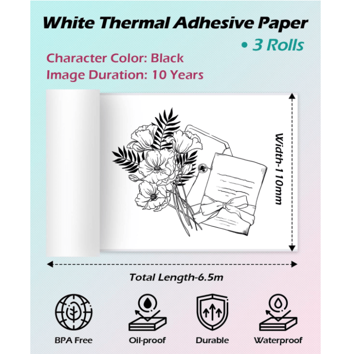 110mm Paper for M04S/ M04AS | 3 Rolls - Phomemo