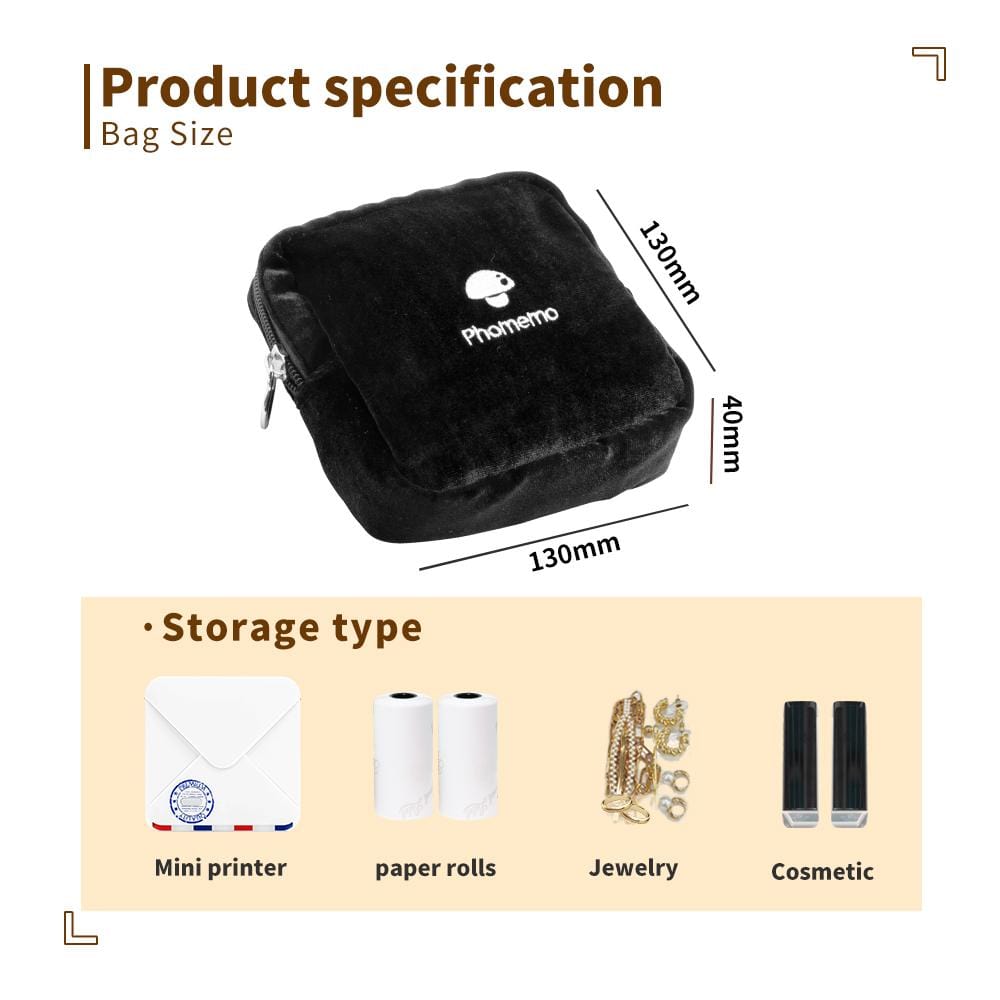 Portable Black Velvet Stationery Cosmetic Multifunction Storage Bag for Organization - Phomemo