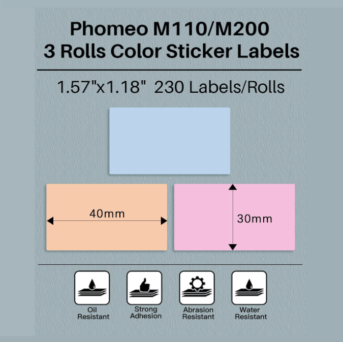 40 X 30mm Square Colored Label for M110/ M120/ M200/ M220/ M221 - 3 Rolls