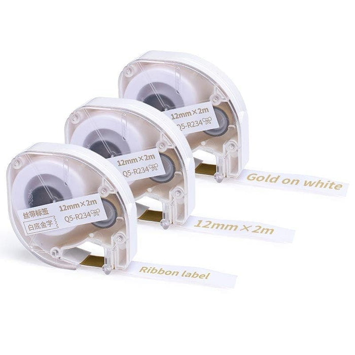 12mm Gold on White Silk Ribbon Tapes  for P12/ P12PRO - 3 Packs