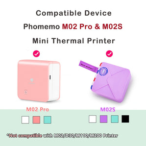 Phomemo 1 Set M02S Portable Printer With 1pc 53mm White Sticker Thermal  Paper, 1pc 25mm Transparent & Semi-Transparent Sticker Thermal Paper, 1pc  15mm Purple/Orange/Rose Sticker Thermal Paper, Rechargable Mini Thermal  Printer, HD