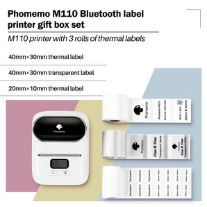 Phomemo Imprimante d'étiquettes de codes-barres M110 - Étiqueteuse  Bluetooth portable pour petites entreprises, codes-barres, adresses, logo,  vêtements, jerwery, compatible avec iOS et Android, bleu : :  Fournitures pour le bureau