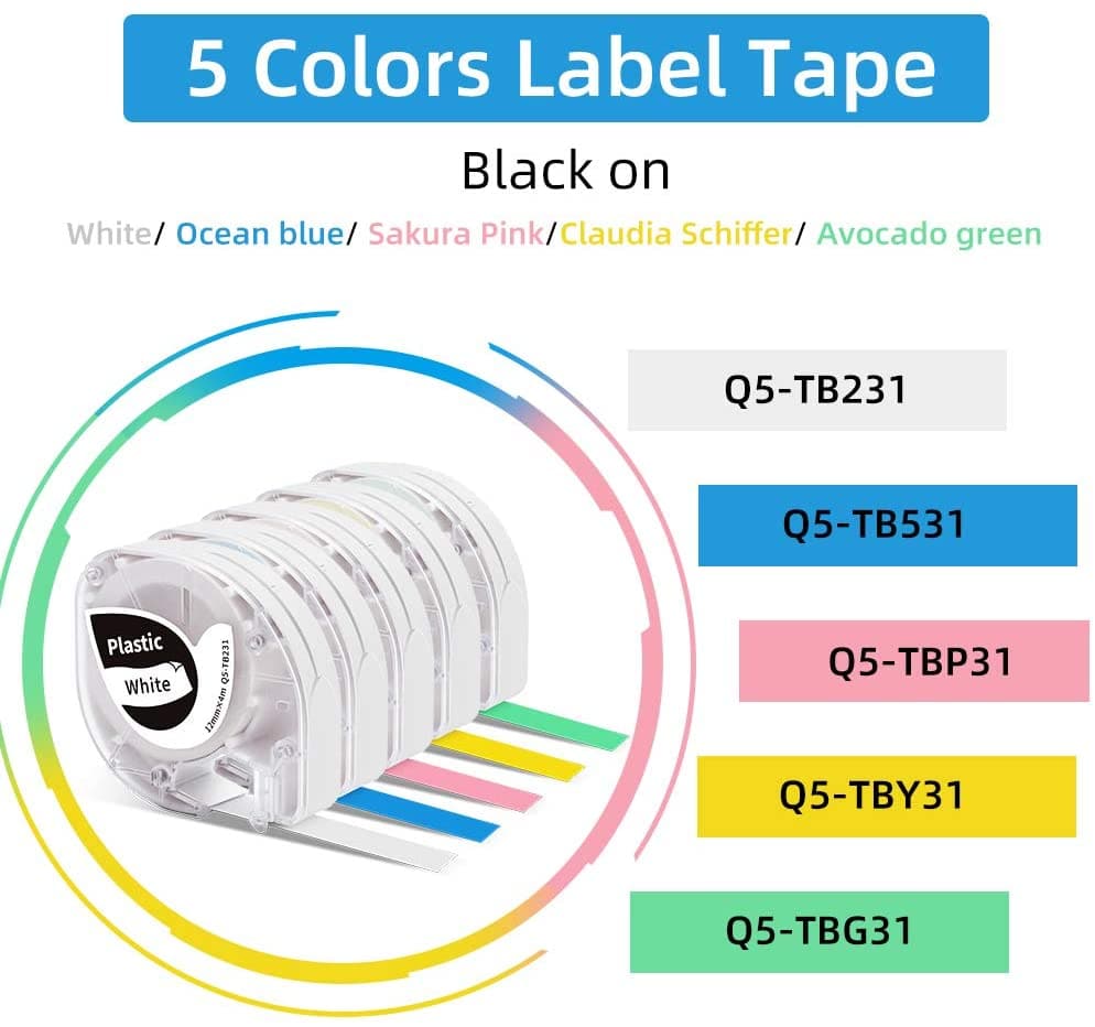 12mm Black on Colors Thermal Tapes for P12/ P12PRO -5 Packs