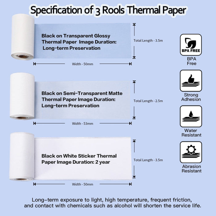 Mixed Transparent/Semi-Transparent/Regular Sticker Thermal Paper For M02 Series/ M03AS/ M04S/ M04AS丨3 Rolls