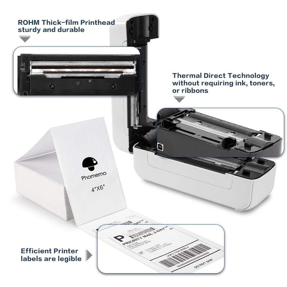 PM-246S Direct Thermal High Speed 4×6 Label Printer丨White - Phomemo