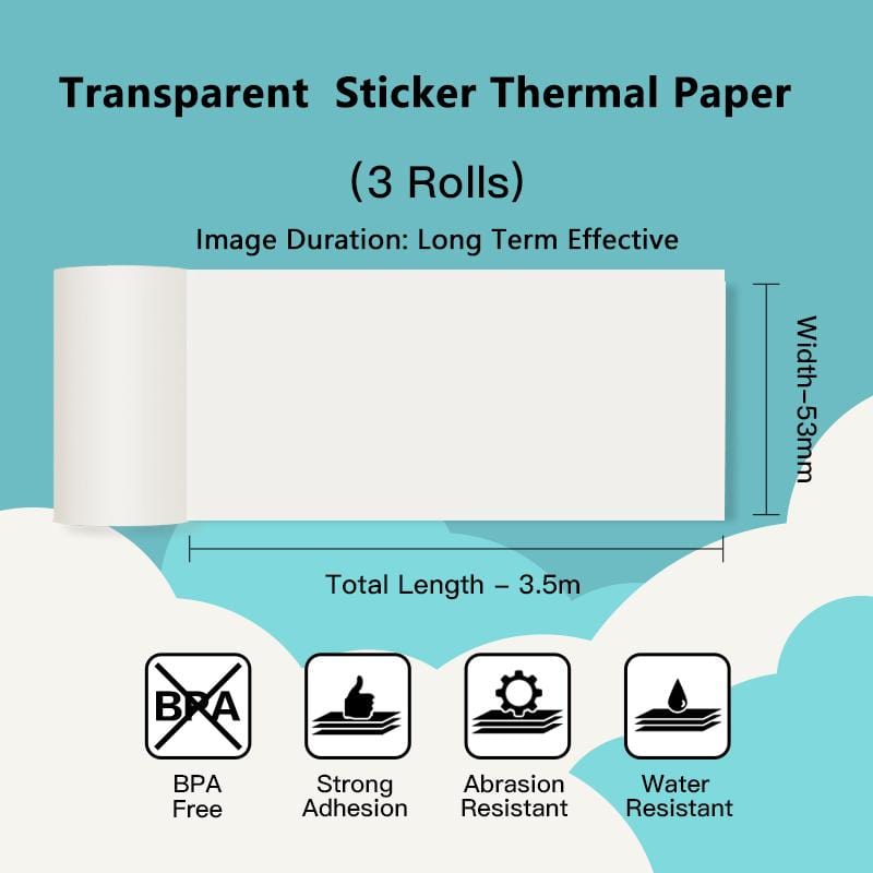 Transparent Sticker Long-Lasting Thermal Paper For T02 & M02X丨3 Rolls - Phomemo