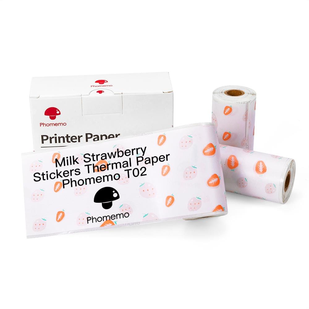 Pattern Sticker 20-Year Long-Lasting Strawberry Milk Thermal Paper For T02 & M02X丨3 Rolls - Phomemo