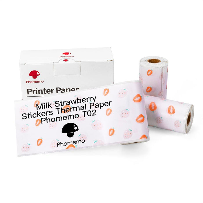 Pattern Sticker 20-Year Long-Lasting Strawberry Milk Thermal Paper For T02 & M02X丨3 Rolls
