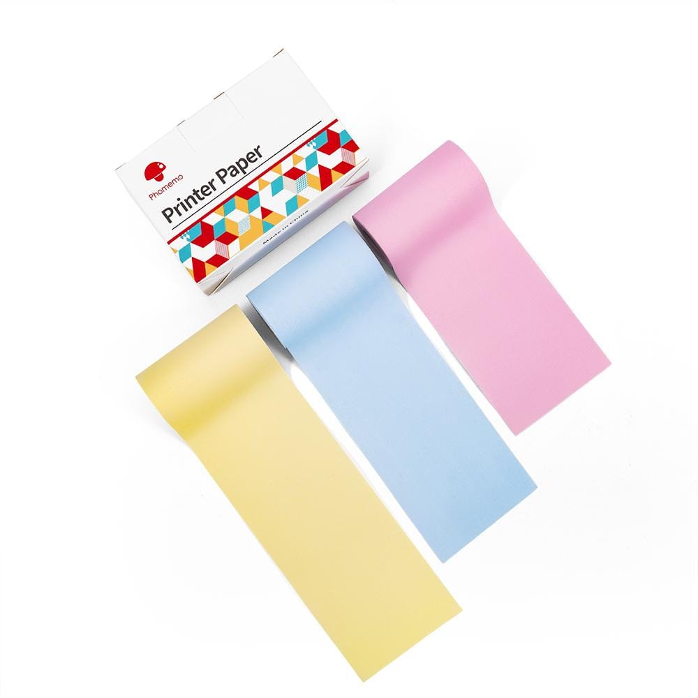 Colorful Non-Adhesive 5-Year Long-Lasting Yellow/ Blue/ Pink Thermal Paper For T02 & M02X丨3 Rolls - Phomemo