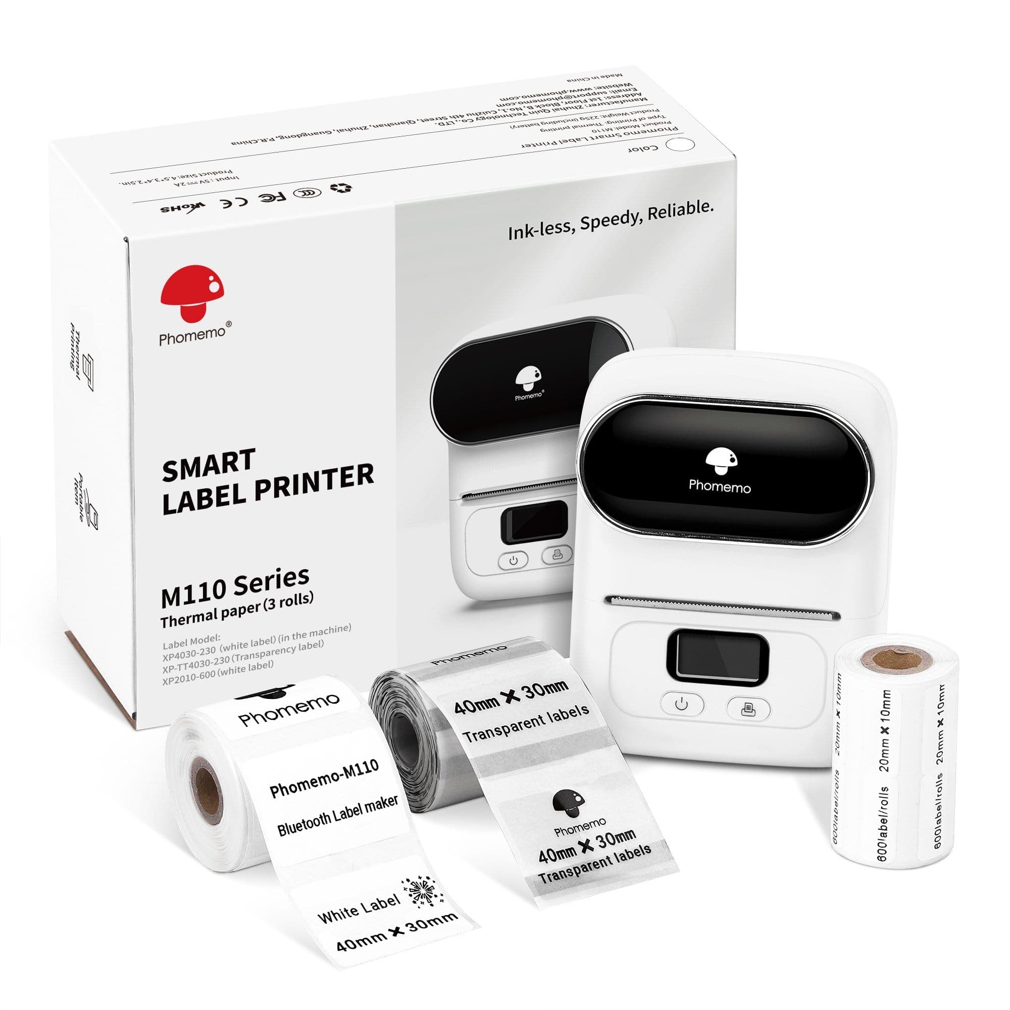 Phomemo M110 smart bluetooth label maker gift set contains machine and 3 rolls thermal paper