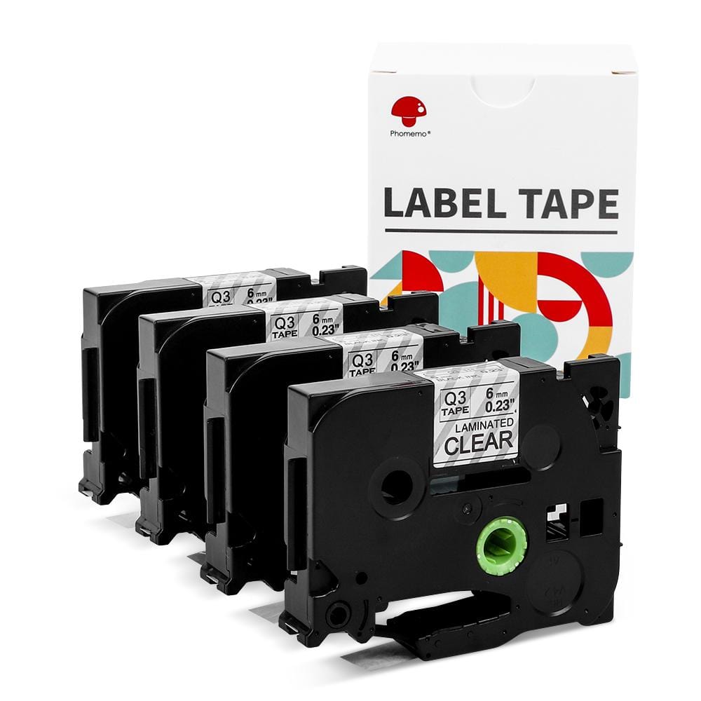 6mm Black on Clear Standard Laminated Tape for P3100/ E1000 - 4 Packs - Phomemo