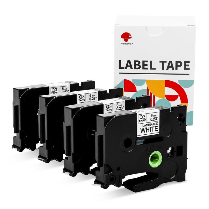 <transcy>6 mm Schwarz auf Weiß laminiertes Standard-Etikettenetikettenband, kompatibel mit dem Phomemo P3100 Thermo-Etikettendrucker (4 Packungen)</transcy>