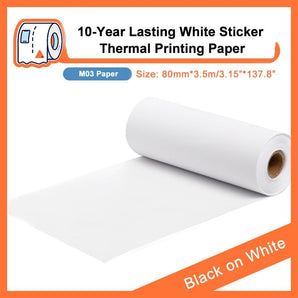 80mm White Sticker 10-Year Long-Lasting Thermal Paper for M03/ M03AS/ M04S/ M04AS丨3 Rolls