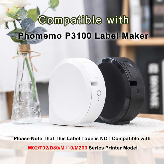 <transcy>12 mm schwarz auf klarem laminiertem Standard-Etikettenband kompatibel mit dem Phomemo P3100 Thermo-Etikettendrucker (4 Packungen)</transcy>