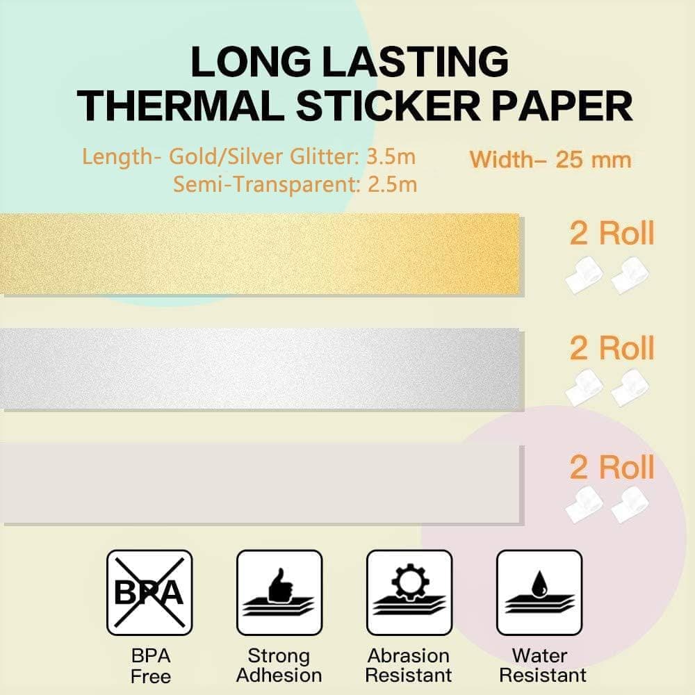 Phomemo 25mm Transparent Sticker Gold Sparkle/Silver Sparkle/Semi - Transparent Small Size Thermal Paper for M02 Pro/M02S/P2S丨6 Rolls - Phomemo