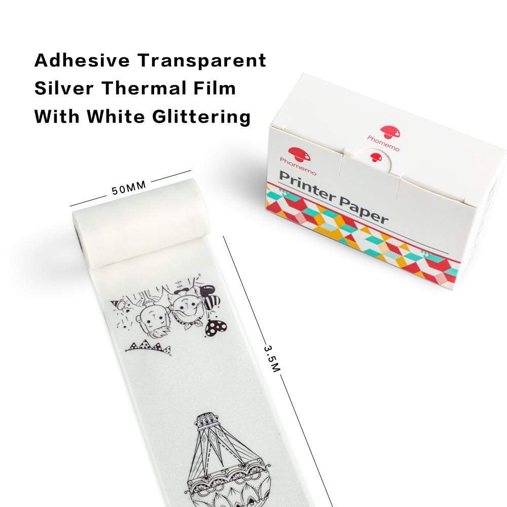 Phomemo 53mm Silver Sparkle Sticker Thermal Paper for M02/M02S/M02Pro/M03/M04S/M04AS/M832/P2S丨3 Rolls - Phomemo