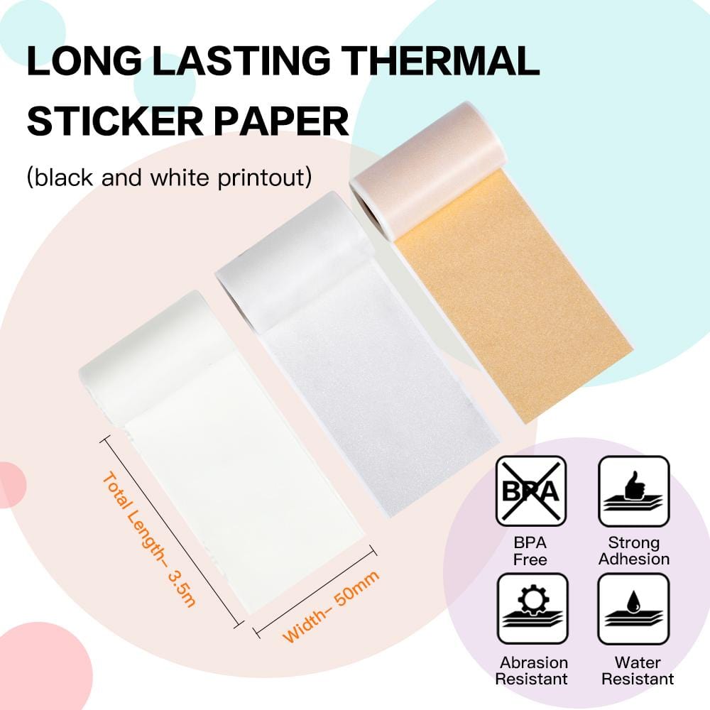 Phomemo 53mm White/Transparent/Gold Sticker Thermal Paper for M02/M02S/M02Pro/M03/M04S/M04AS/M832/P2S丨3 Rolls - Phomemo